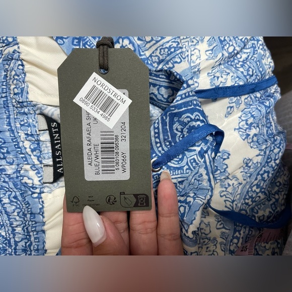 All Saints Aleida Rafaela Paisley Print Shorts In Blue/White - Picture 7 of 11